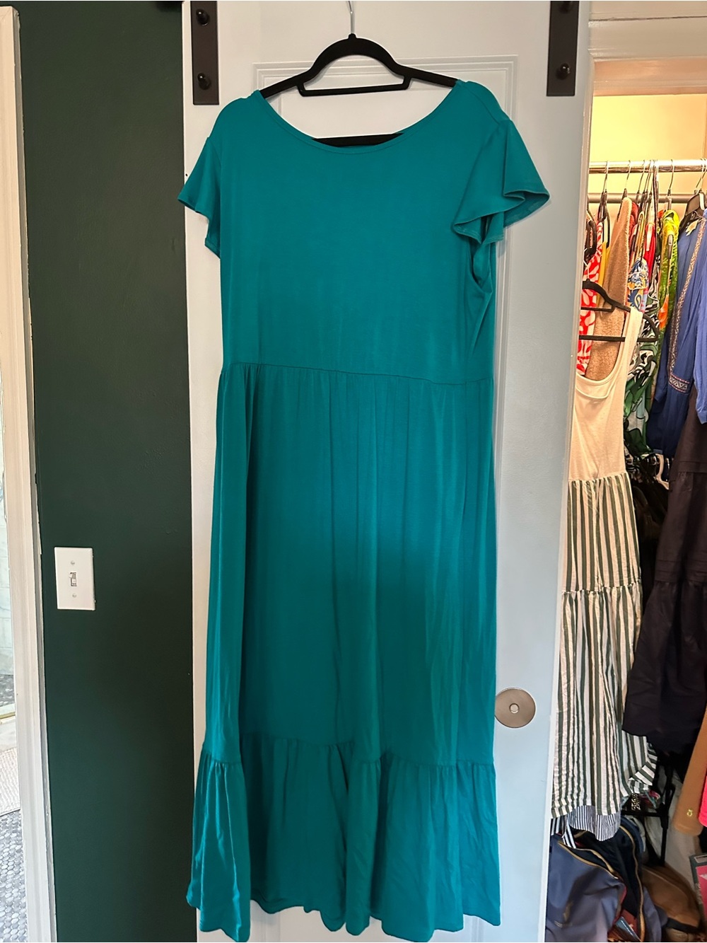 Women's Teal Midi Dress with Flutter Sleeves